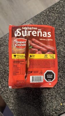 SALCHICHAS SUREÑAS SUPER CERDO 1KG 20 UN